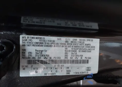 2016 Ford Focus Se из США, поврежденный, VIN 1FADP3KE4GL240335